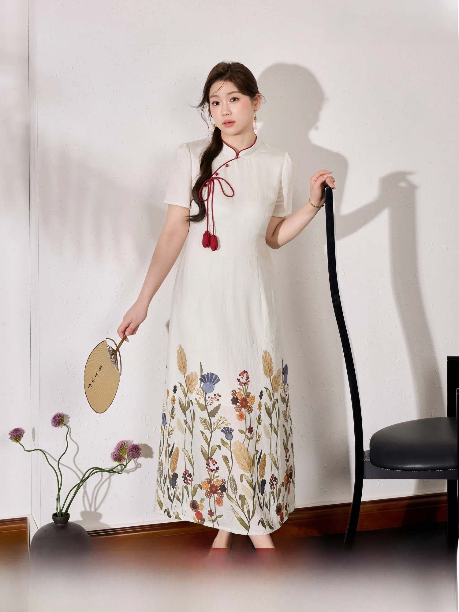 

Синее льняное платье в стиле ретро с китайским принтом, больших размеров, летнее, новинка, стройнящее, скрывающее недостатки фигуры, с завышенной талией, А-силуэт