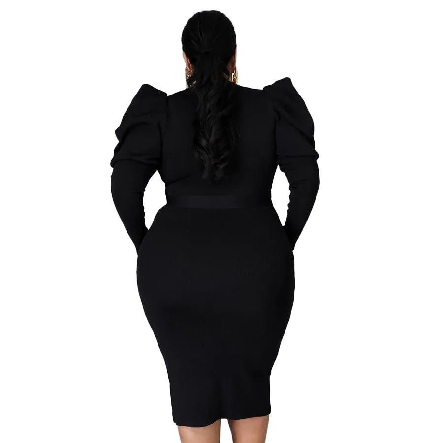 Imagem -02 - Wsfec-womens Long Sleeve Bodycon Midi Dress Monocromático Elegante Bandagem Negócios Sexy Tamanho Grande Outono Atacado Outono L4xl