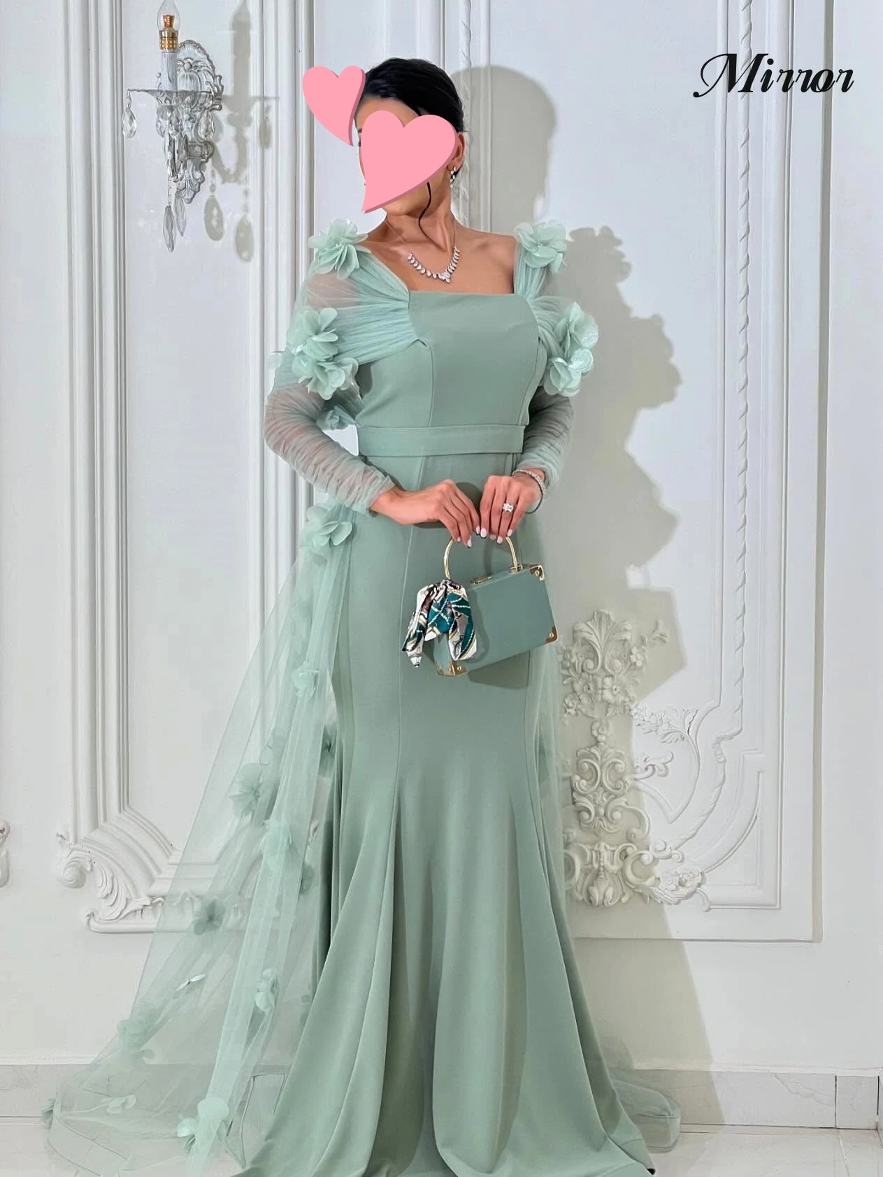 

Mirror Dress Elegant Vintage Sweet Green Mermaid Flowers Stylish Customized Formal Occasion Prom Dress Evening Party Gowns