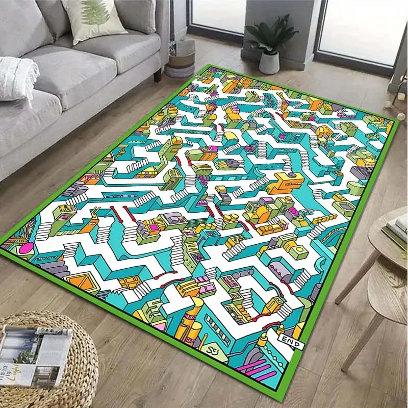 

Cartoon Kids Maze Puzzle Play Mat for Living Room Bedroom Bedside Non-Slip Area Rug Educational Home Decor