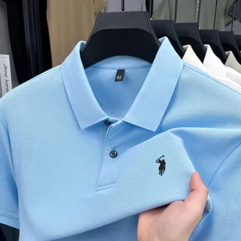 100% pure cotton high-end brand men's short sleeve polo shirt 2026 summer luxury fashion pony embroidery golf top casual T-shirt 5