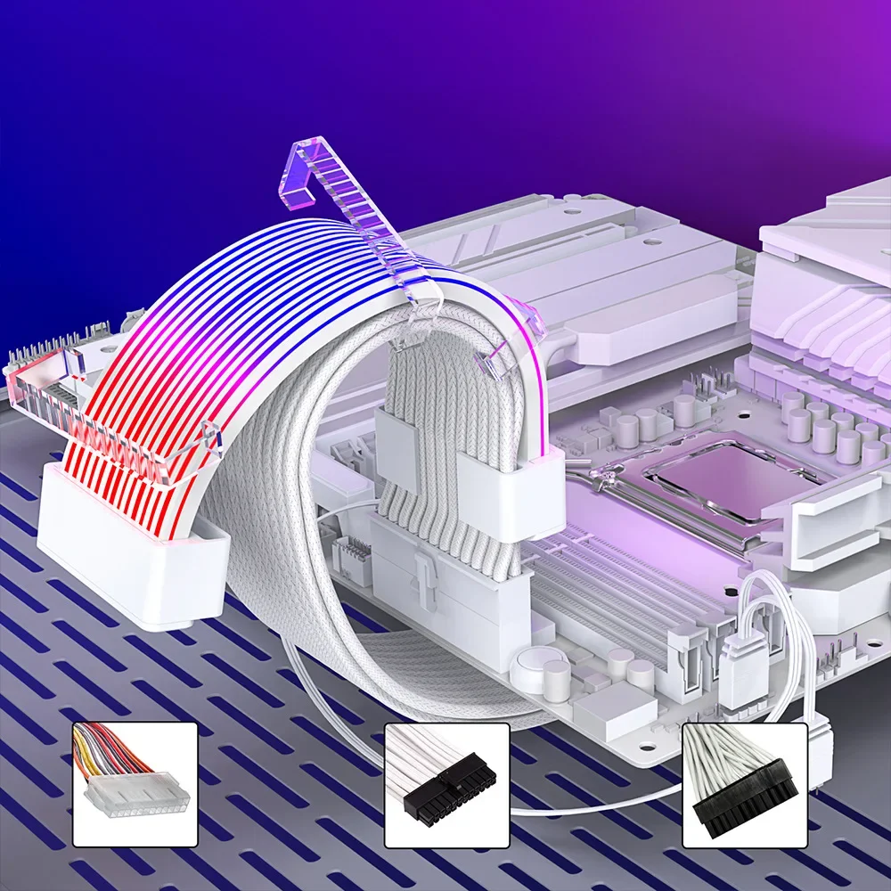 Czarny biały 24Pin 8Pin ARGB Light Board PSU Przedłużacz ARGB Cover LED Pasek płyty głównej Strimer 24Pin Silikonowy pasek świetlny — zdjęcie produktu 5