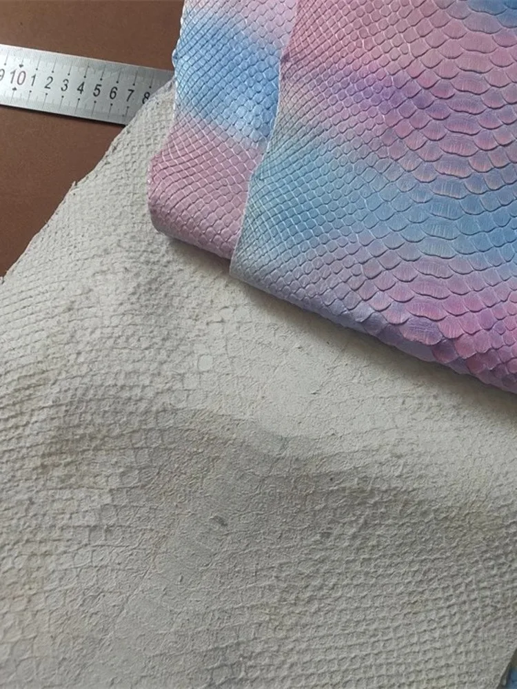 Colorful Printed Real Python Skin Leather Craft Piece DIY Accessory Soft Genuine Leather Material Phone Case Wallet Fabric
