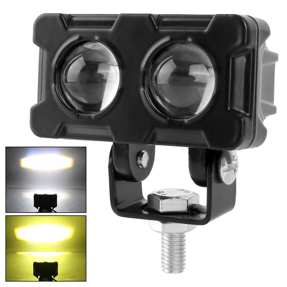 

Motorcycles Auxiliary Fog Lamp Lens Spotlight Double Lenses Spotlight Motorcycle LED Dual Color White Yellow Light 20W 1PCS