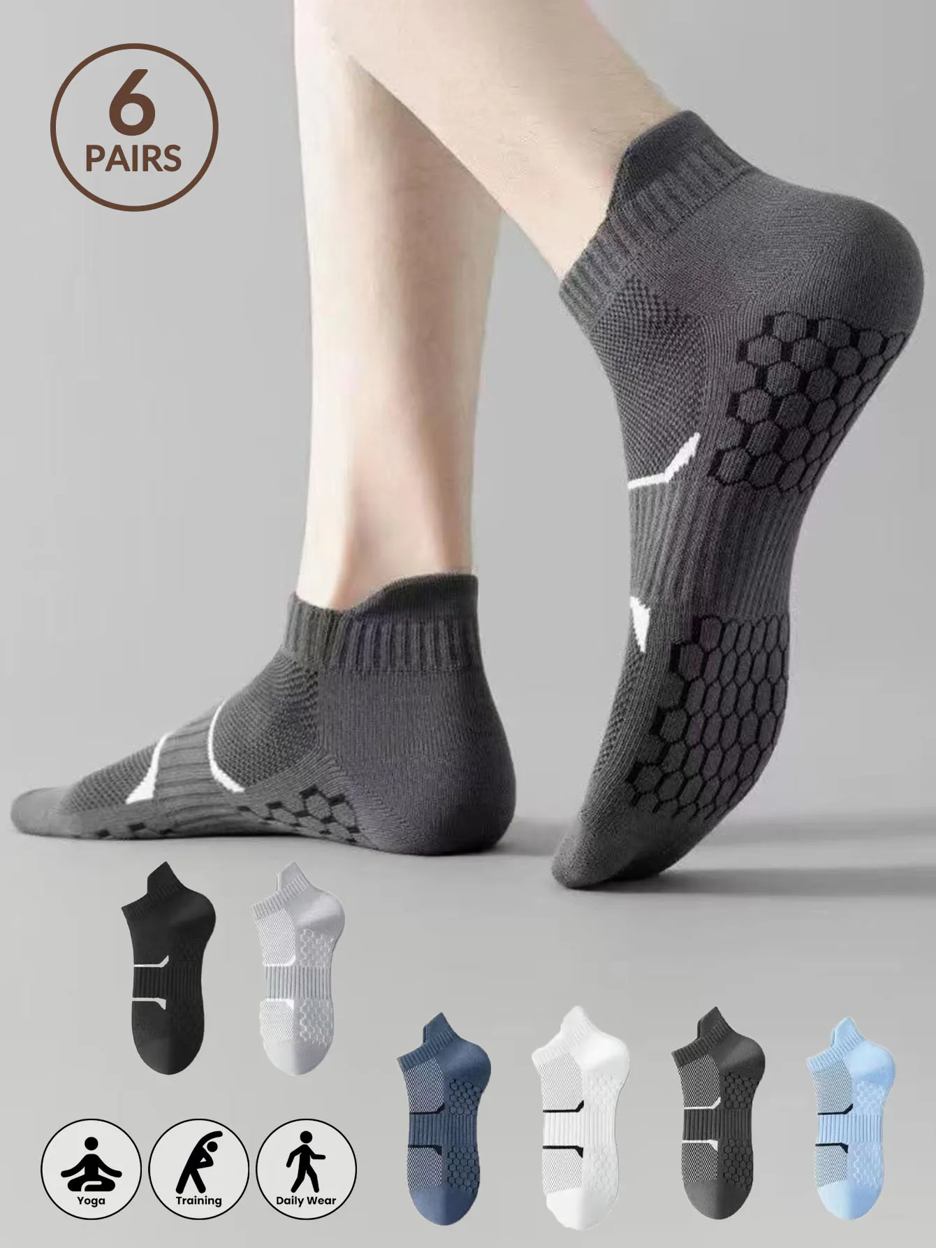 1/3/6 أزواج الرجال الكاحل الجوارب مخطط الرياضة الكاحل الجوارب المضادة للانزلاق الرياضة كرة القدم الجري المشي لمسافات طويلة دراجة جورب