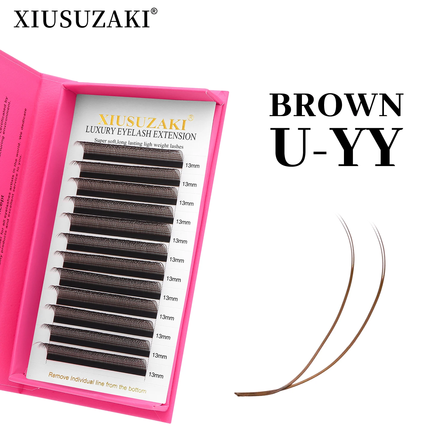 XIUSUZAKI Brown U Shaped YY Eyelashes Extensions Natural Double Tips U 2D YY Lashes Premade Fans Volume False Lash Extension
