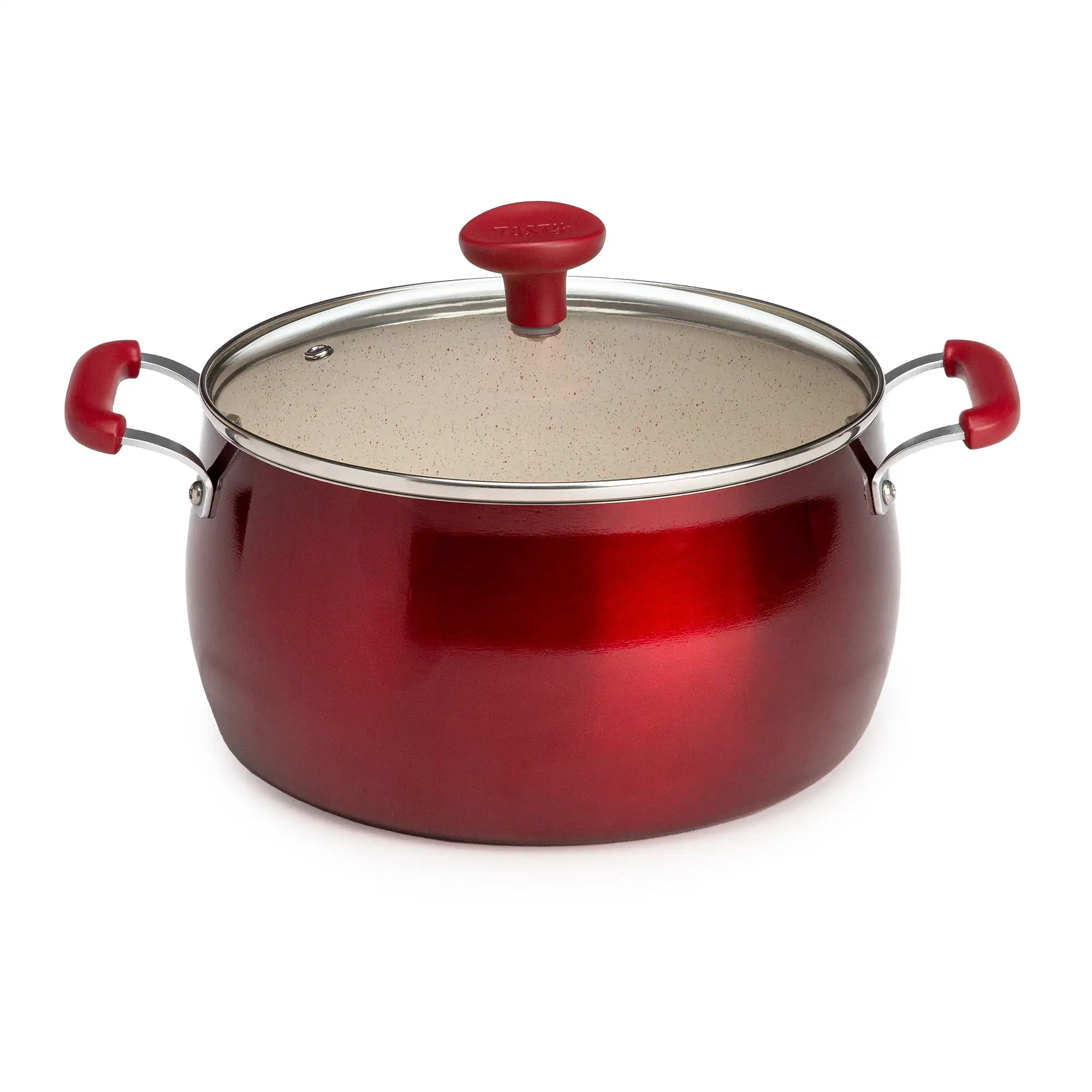 

Tasty Clean Ceramic 5 Quart Non-Stick Aluminum Dutch Oven with Glass Lid, Red