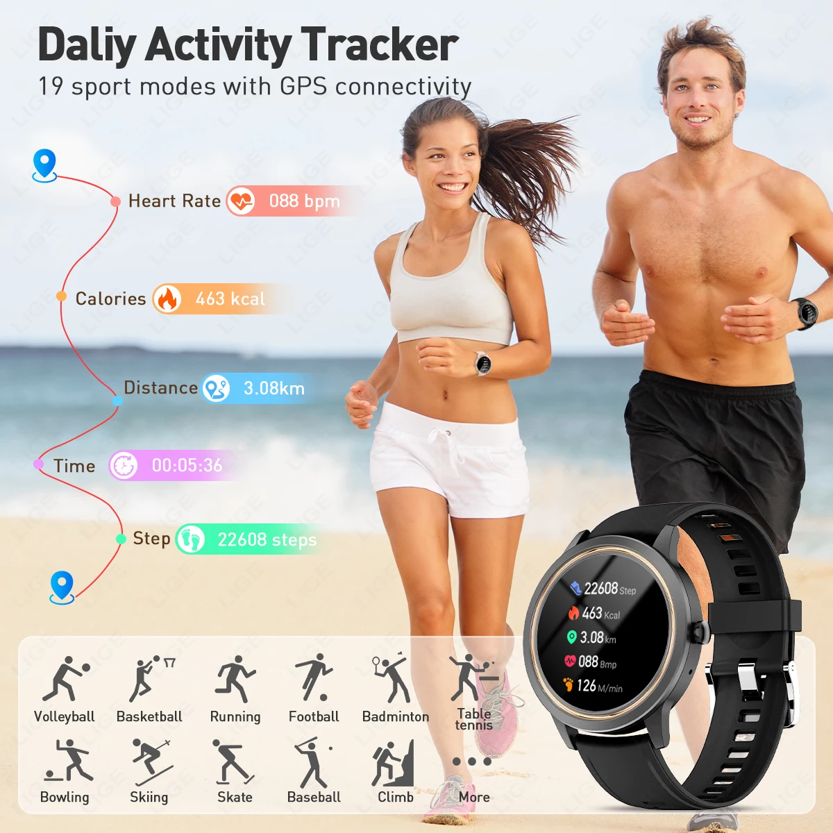 Lige novo relógio inteligente das mulheres dos homens 1.32 "tela hd monitoramento de freqüência cardíaca esportes relógio de fitness ai voz bluetooth chamada smartwatch masculino