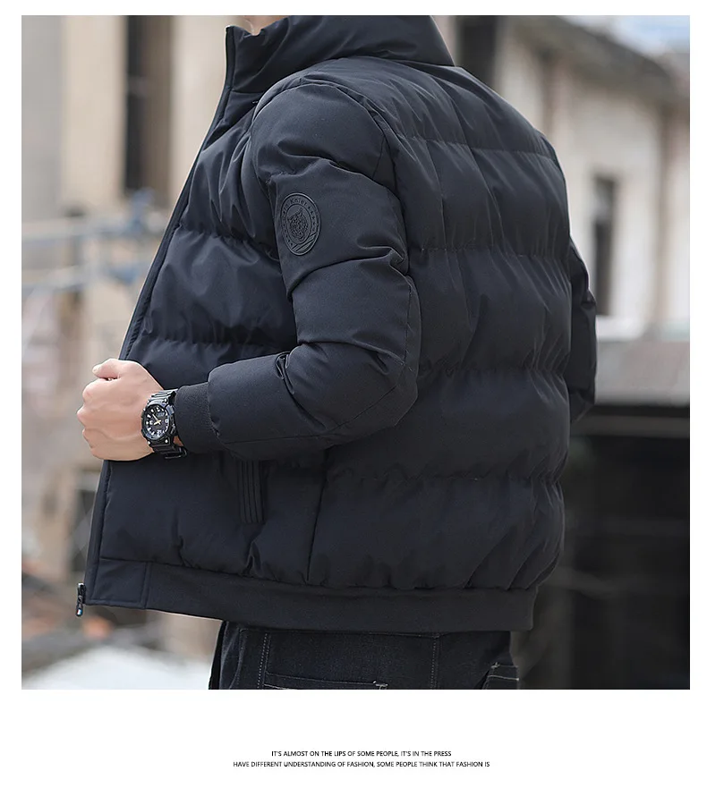 Winter cotton jacket men's thick plus size casual fashion youth cotton jacket stand up collar short cool jacket