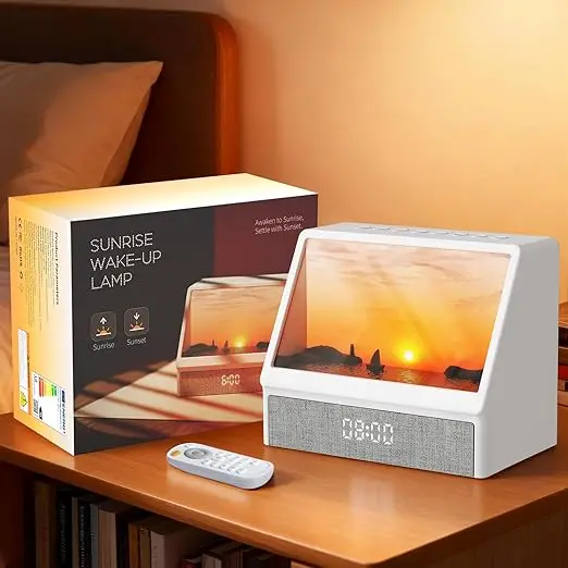 Sunrise Wake Up Alarm Clock Remote Sunset LED Bedside Lamp White Noise Sleep Aid Bedroom Home Decor Gift Box Set