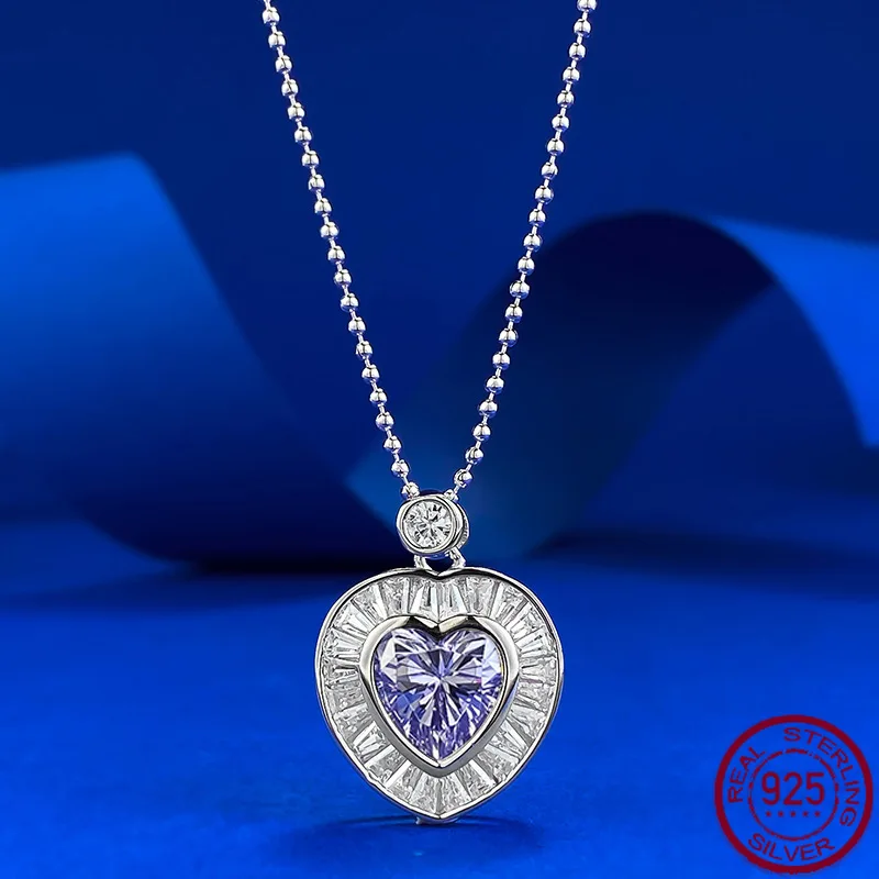 New S925 Silver Love Ice Flower Cut Lavender Purple 8 * 8mm Love Pendant Wedding Jewelry