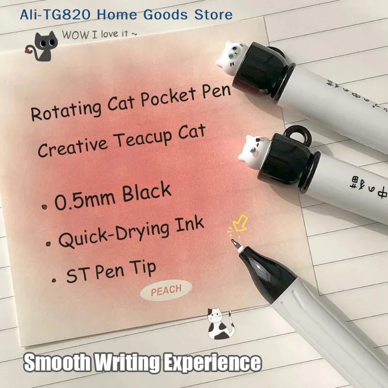[TG820]Cute Teacup Cat Gel Pens 0.5mm Fun Animal Quick Dry Pen Creative Rotating Cat Pocket Pen For School & Office Use