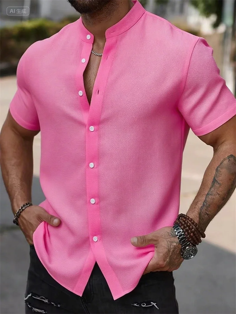 無地メンズ半袖シャツカジュアルシャツ高品質無地半袖生地ビジネスシャツトップ