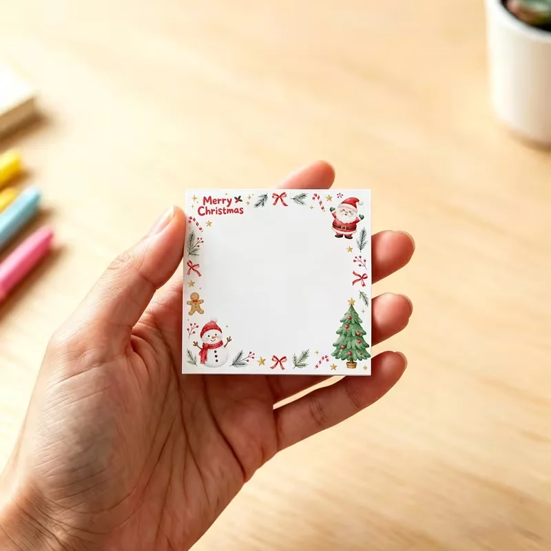 50 pieces of cute Santa Claus snowman sticky notepads, holiday tear-off memos, blank holiday writing paper, for desk decoration