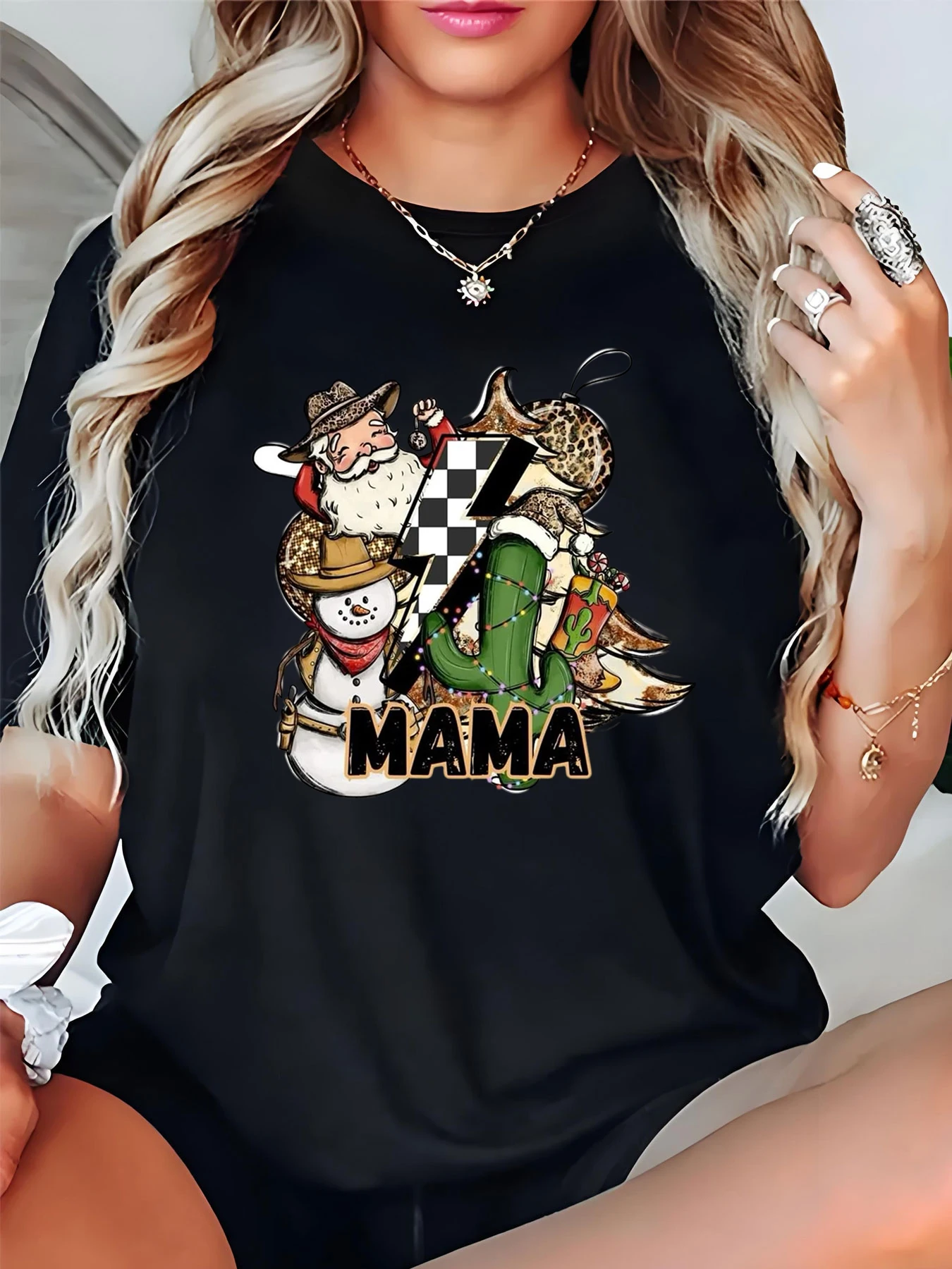 تي شيرت نسائي بطبعة كارتون ساحرة ماما للهالوين