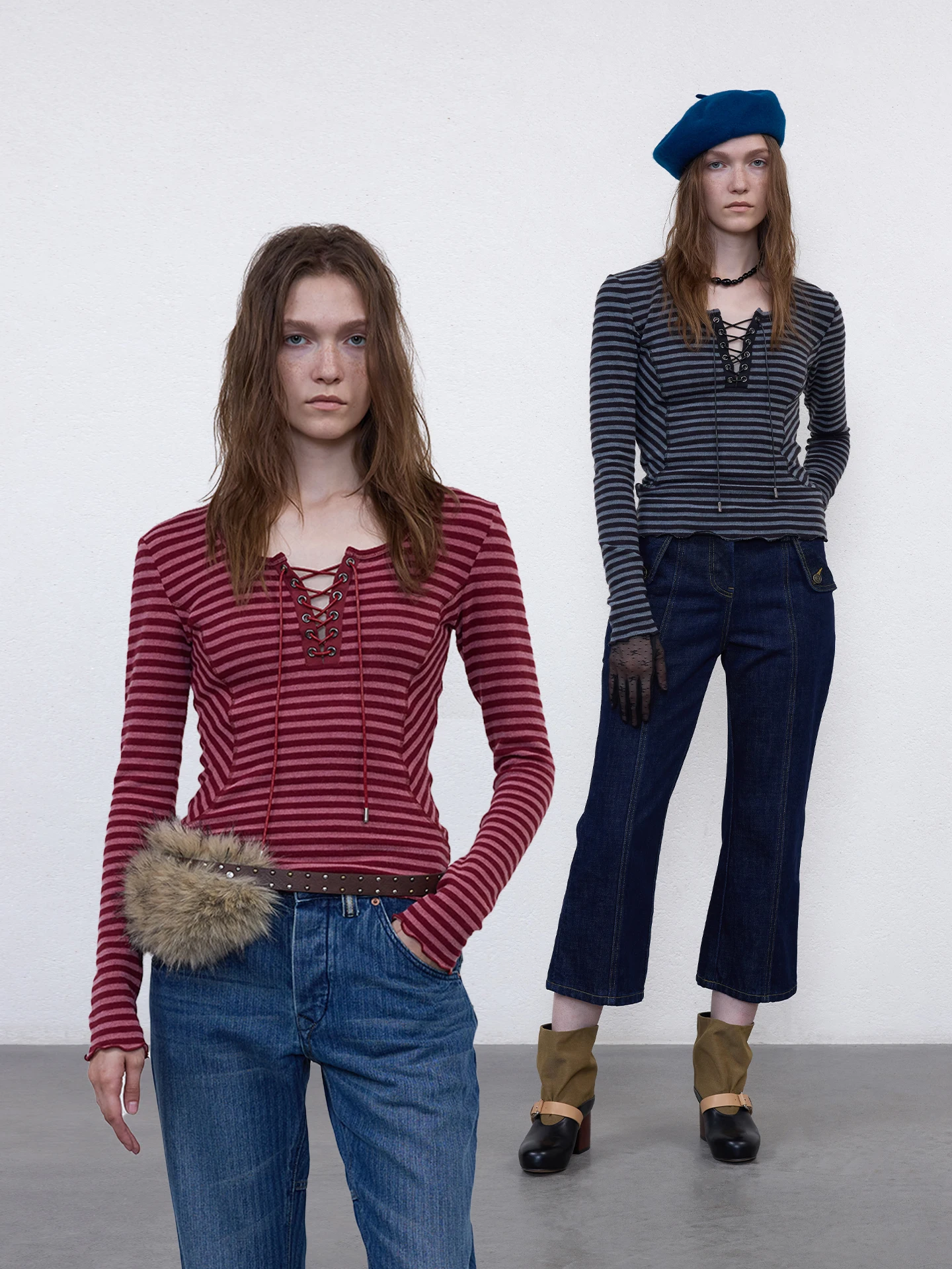 

Vintage Striped Structure Split Belted Long Sve T-irt Women's Slim Fit Cross Tie Top Faionable Streetwear Commute Suit...