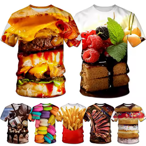 Summer New Fashion Men's Hip Hop Funny Food 3D Printing Casual T Shirt