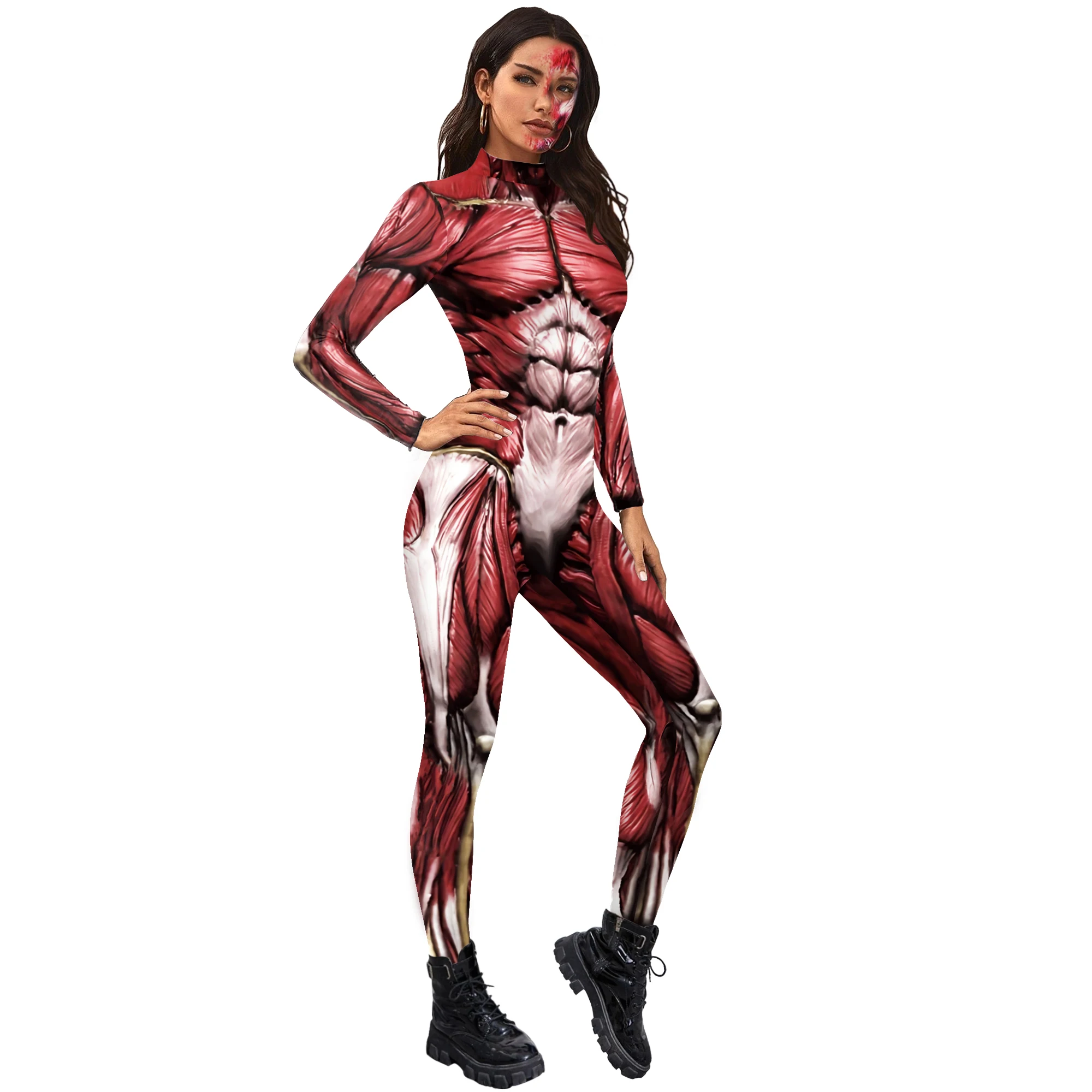 3D Human Muscle Pattern Jumpsuit Anime Giant Cosplay Costume Halloween Bodysuit Spandex Zentai Party Adult Zipper Rompers