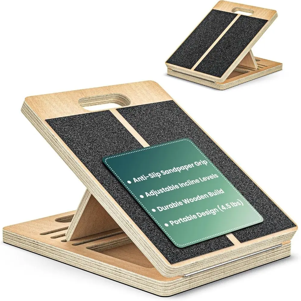 2 في 1 خشبية إسفين مسند القدمين المحمولة 4 مستويات الارتفاع العجل نقالة مائل مجلس المنحدر تمتد دائم موازنة اللياقة البدنية دواسة #3