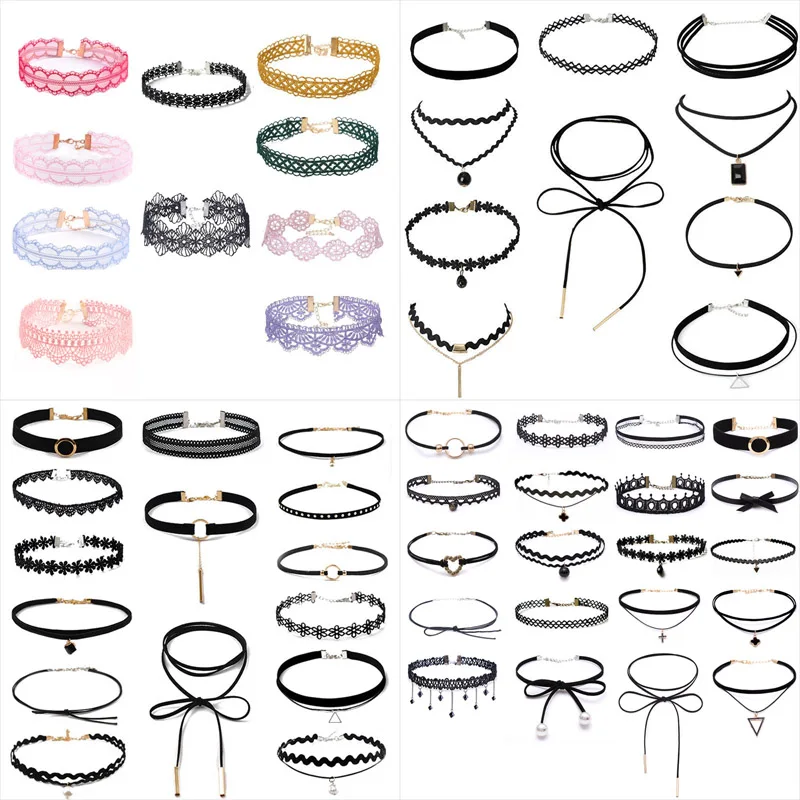 Chokers for Parties Beads Bow Flowers Circular Crown Pearl Tassels Gothic Sexy Lacy Lace Women Necklaces Neck Jewelry Girl Gift