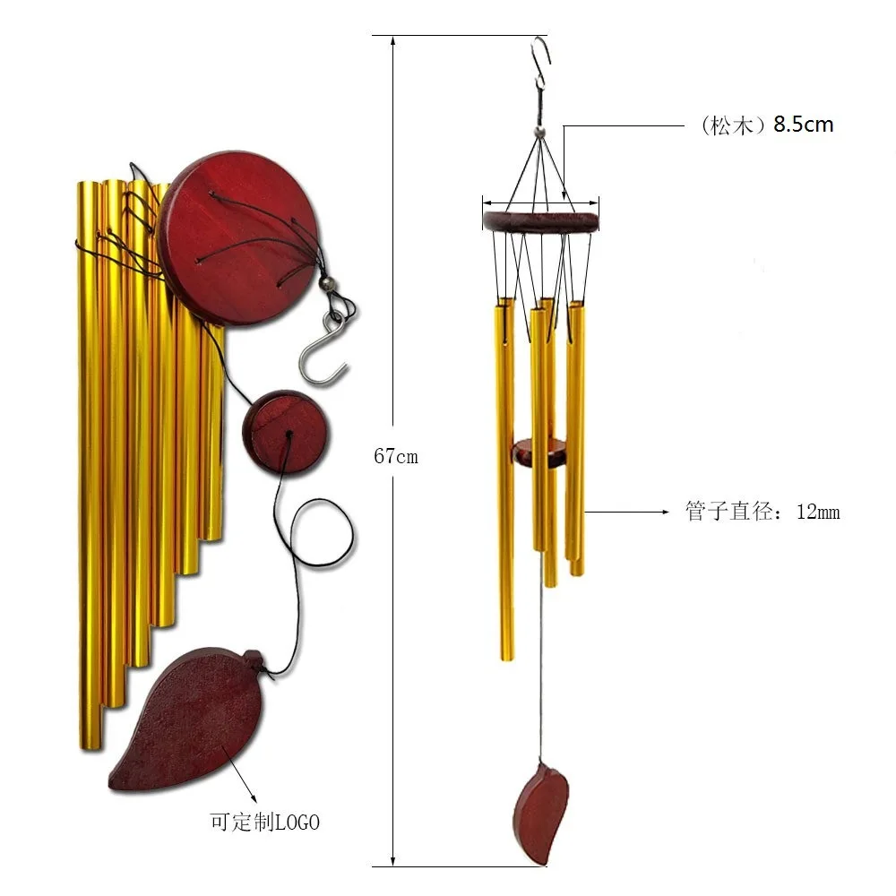 6 Tube Creative Metal Wind Chimes Pendant Mahogany Gold Tube White Wood Silver Tube