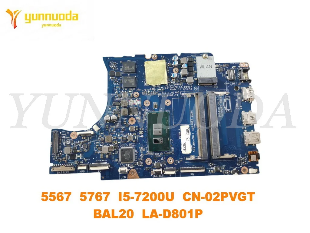 Original for DELL Inspiron 5567 5767  laptop motherboard 5567  5767  I5-7200U  CN-02PVGT  BAL20  LA-D801P  tested good free ship