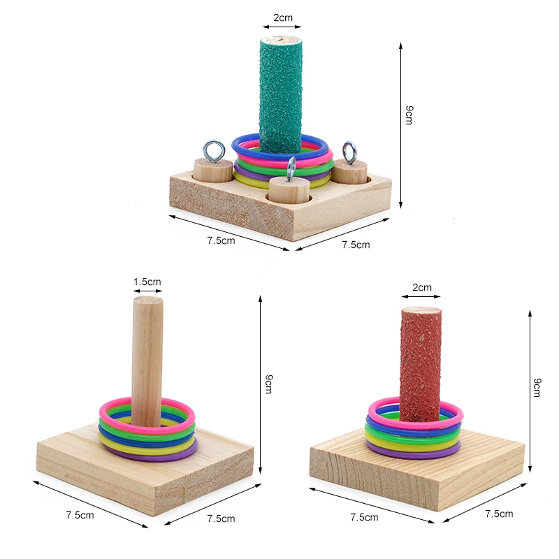 Bird Training Toys Set Wooden Block Puzzle Toys For Parrots Colorful Plastic Rings Intelligence Training Chew Toy Bird Supplies