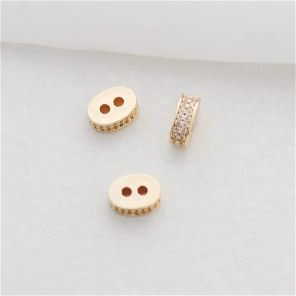 

14K Gold Color Preservation Oval Zircon Pig Nose Through Hole Bead Partition Diy Bracelet Necklace Gasket Accessories