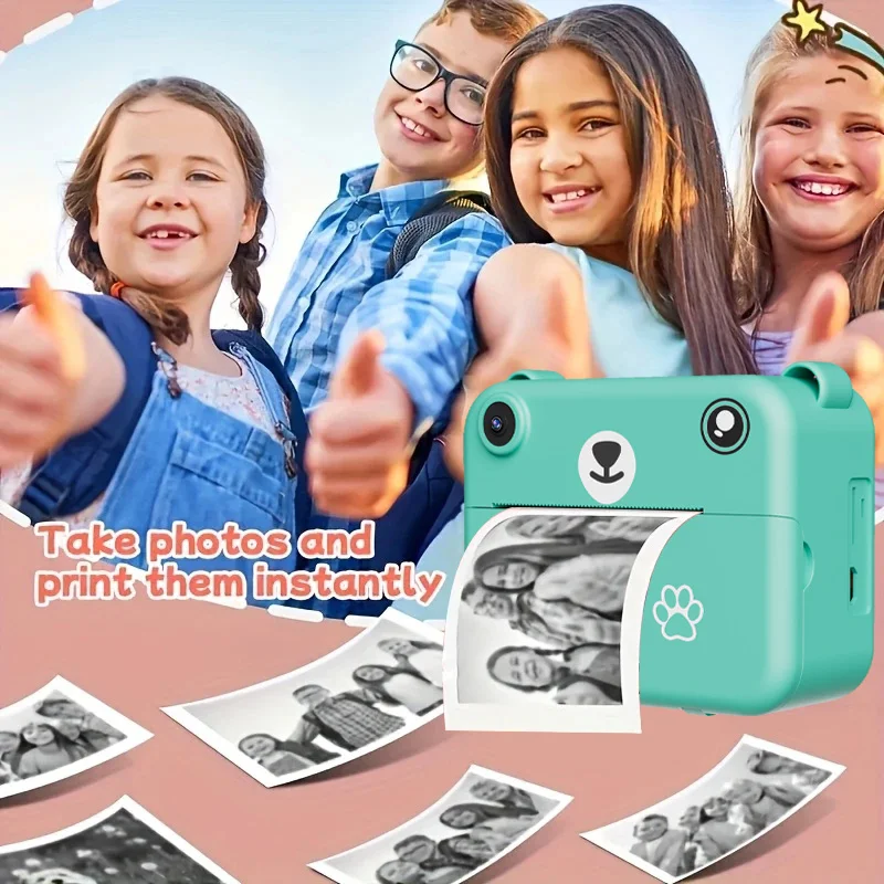 어린이용 즉석 카메라 게임&비디오&사진 | 듀얼 카메라 | 1500mAh 배터리 USB 충전 케이블 및 끈 생일 선물(4세 이상)