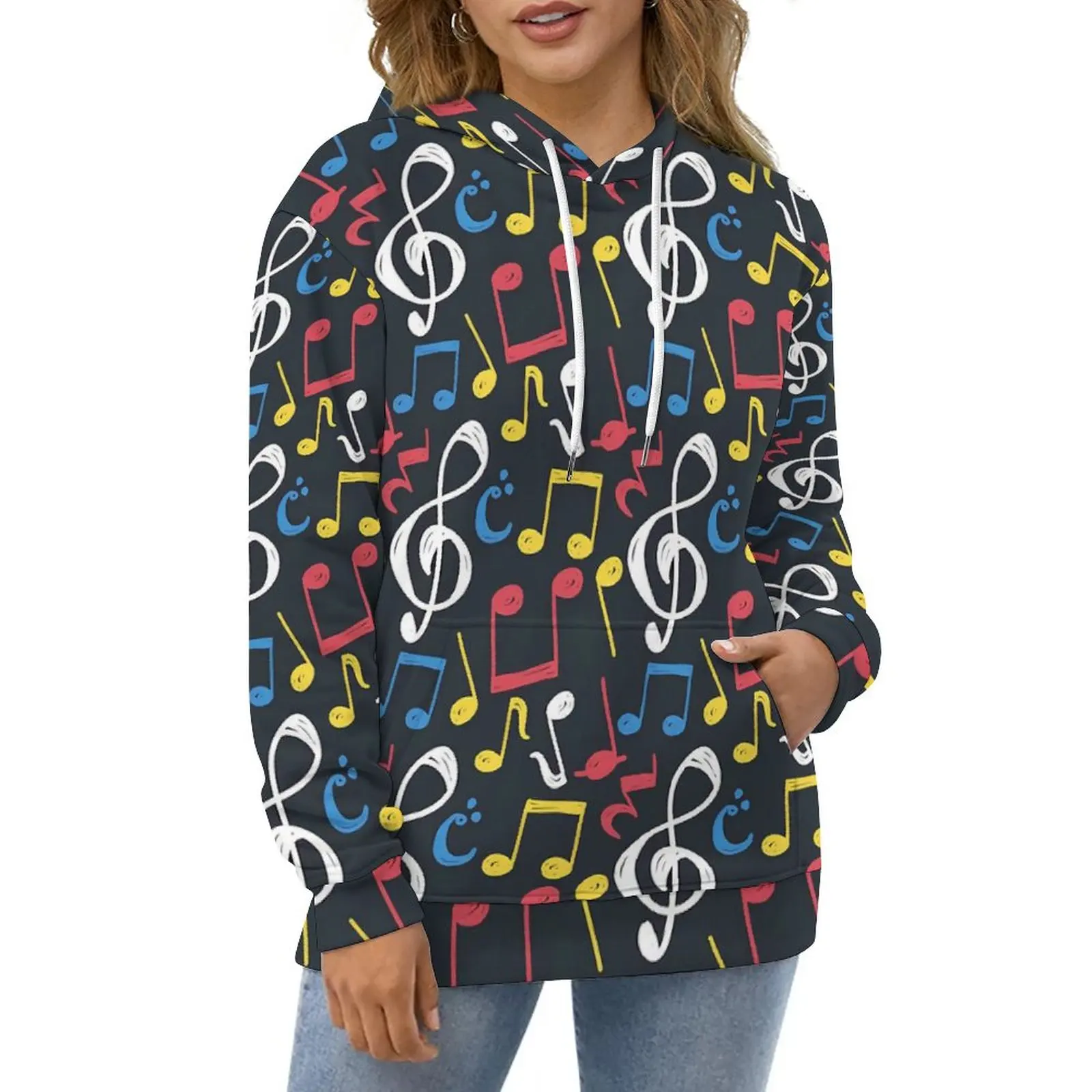 Music Notes Hoodies Long Sleeve Colorful Musical Funny Casual Hoodie Spring Harajuku Oversized Graphic Loose Hooded Sweatshirts