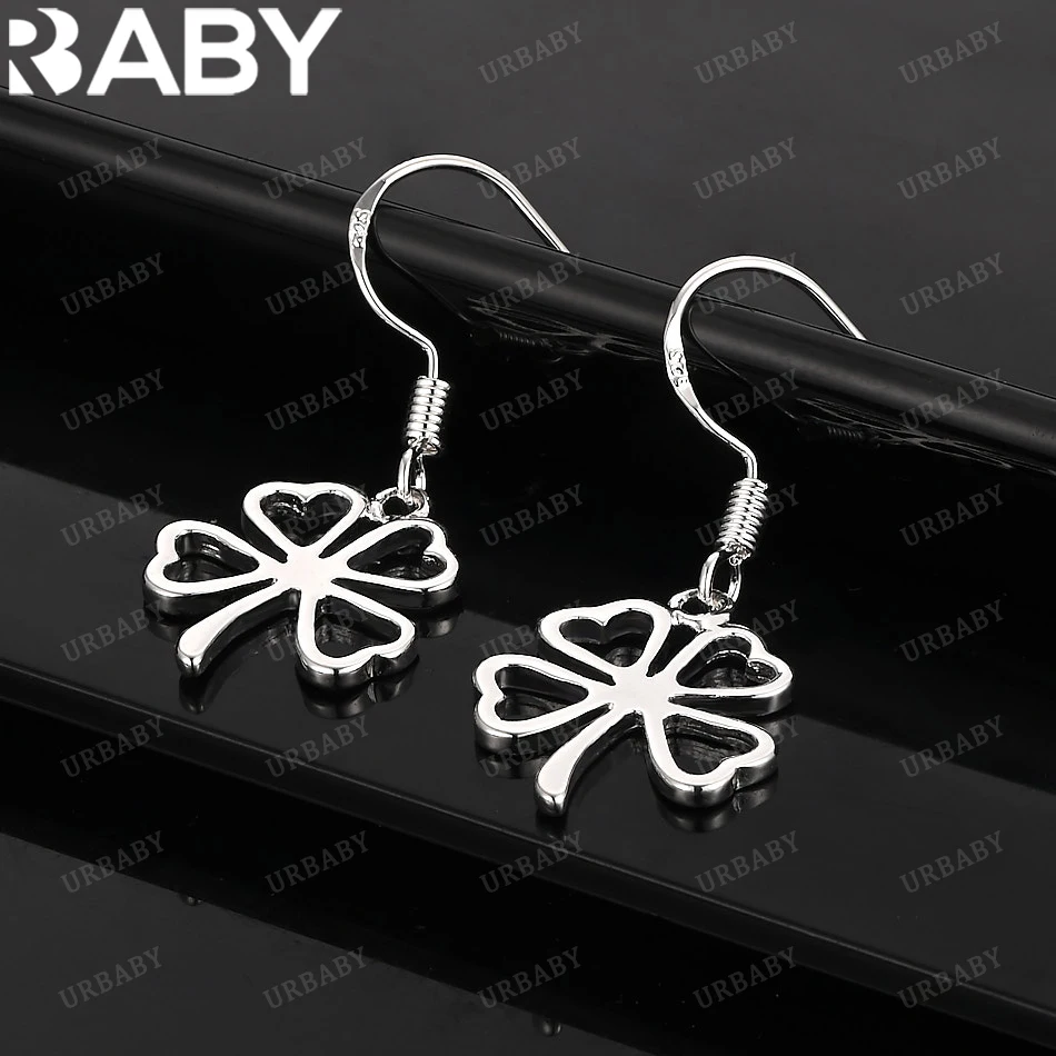 

URBABY 925 Sterling Four-leaf Clover Drop Earrings For Women Jewelry Fashion Party and Daily Wear