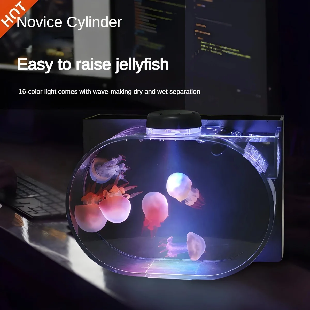 

1.8L Jellyfish tank desktop mini fish tank household filter ornament with remote control wet dry separation USB power supply