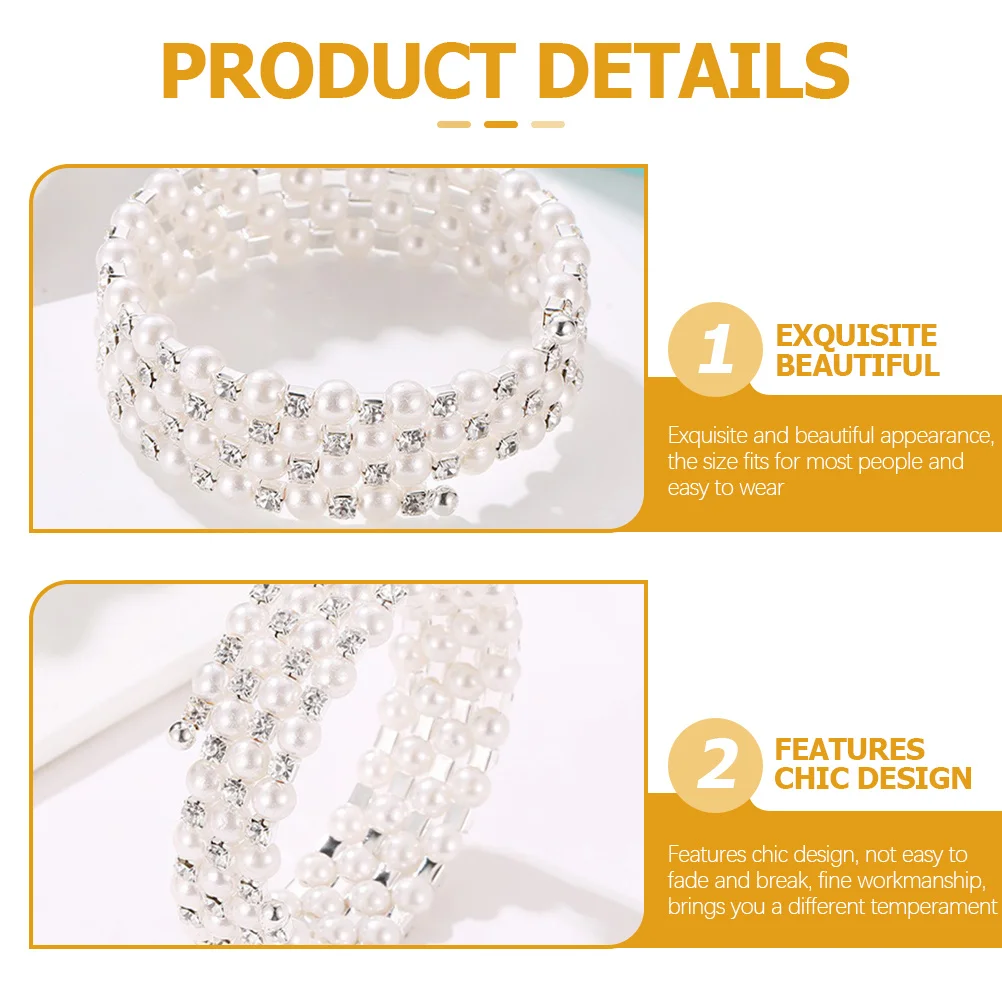 اللؤلؤ الراين الإسورة سوار بسط الزفاف المعصم مجوهرات النساء مظهر رائع سهلة ارتداء هدية مثالية عيد ميلاد #2