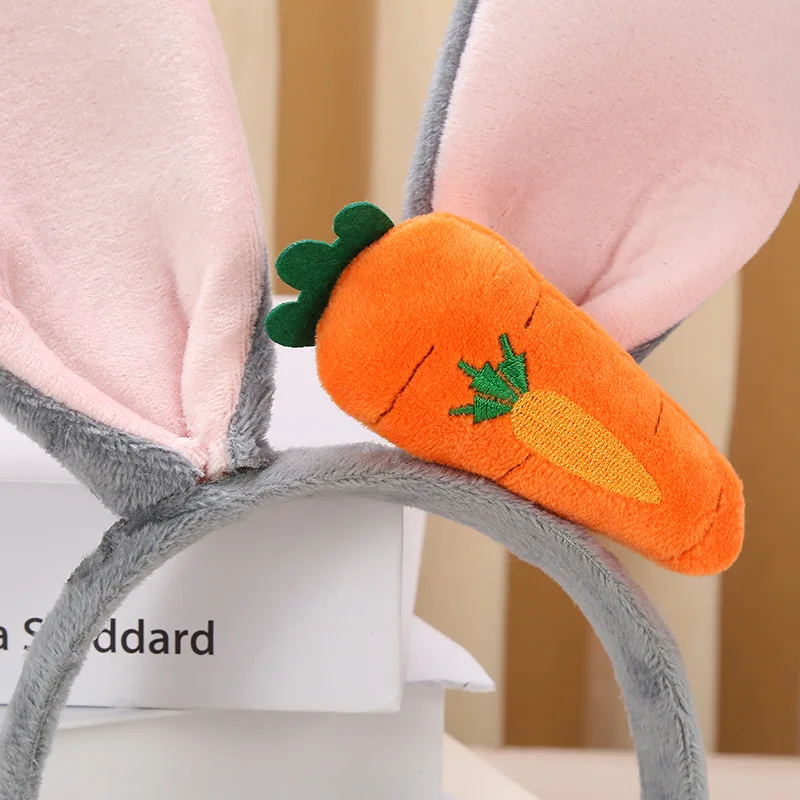 Soft Plush Bunny Ear with Carrot Hair Bands for Women Cute Easter Adult Headbands for Girls Anime Cosplay Party Hair Accessories