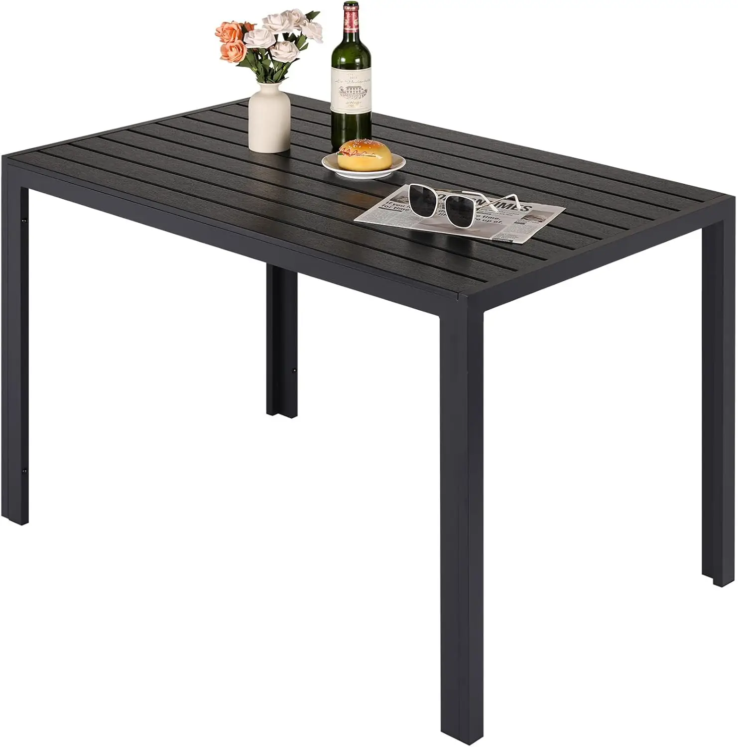 

Стол для патио на открытом воздухе на 4-6 человек, прямоугольный обеденный стол на открытом воздухе 43 × 28 дюймов с деревянной столешницей и алюминиевой рамой, нагрев и мы