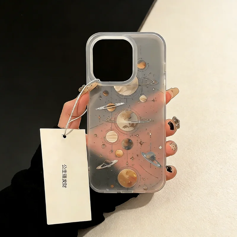 Space Galaxy Planet Phone Case For iPhone 17 16 15 14 Plus 13 12 11 Pro Max 17 Air Universe Starry Sky Frosted Soft Phone Cover