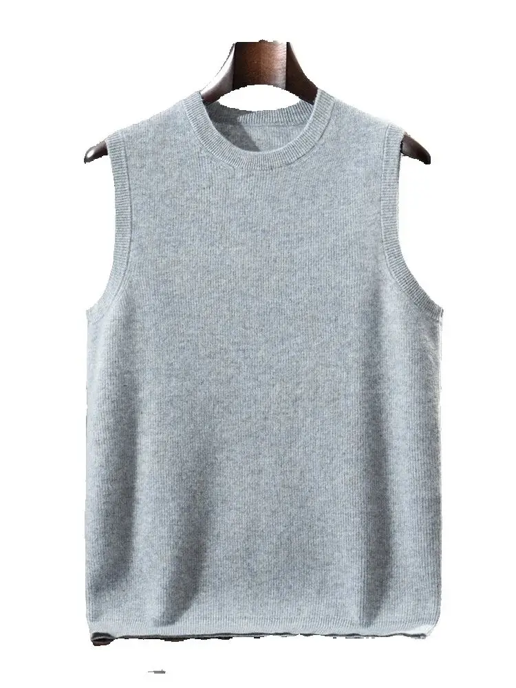 

Chic High Quality Men's Sleeveless Cashmere Sweater Autumn Winter Pullover Solid Color Clothing O-neck Vest Casual Waistcoat