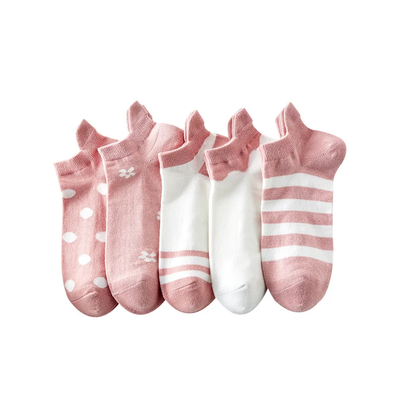 

5 Pair Fashion Stripe Socks Women Short Shallow Mouth Spring Summer Soft Breathable Cool Socks Female Low Tube