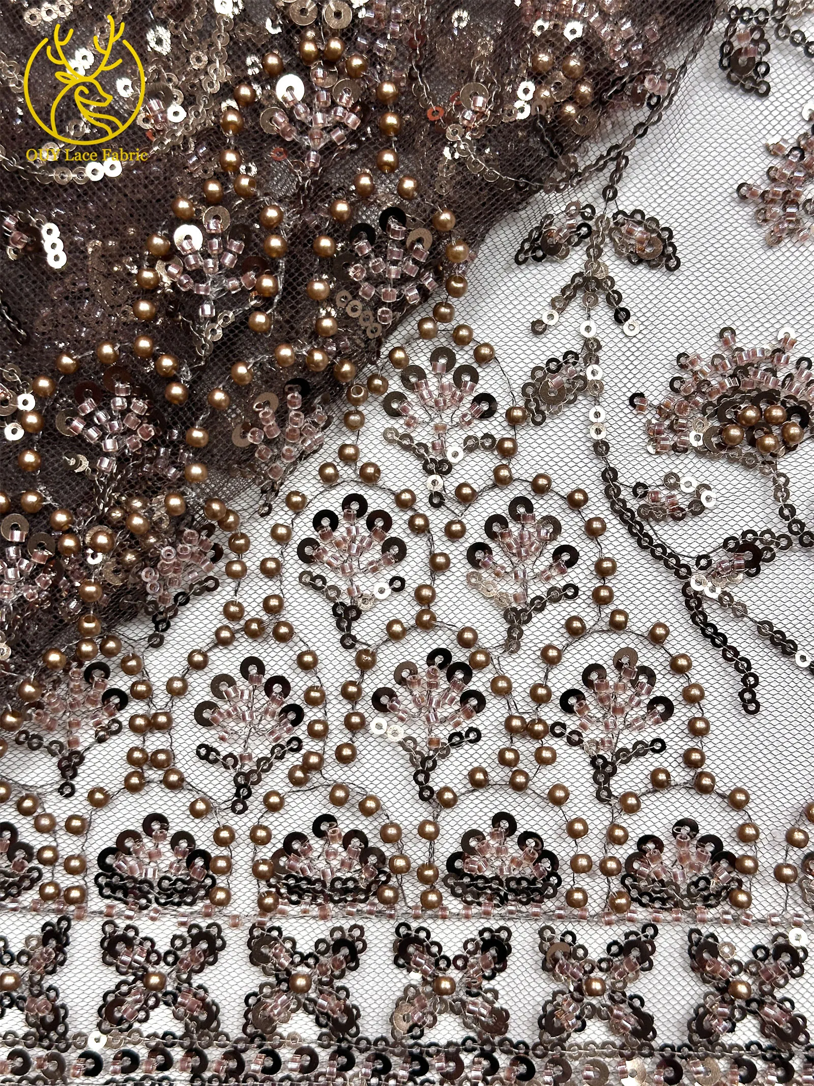 Afrikanischer Perlenstickerei-Spitzenstoff 2026 Hochwertiger Nigerianischer Pailletten-Spitzenstoff Französischer Braut-Hochzeits-Abendkleid-Nähstoff 5Y – Detail 29