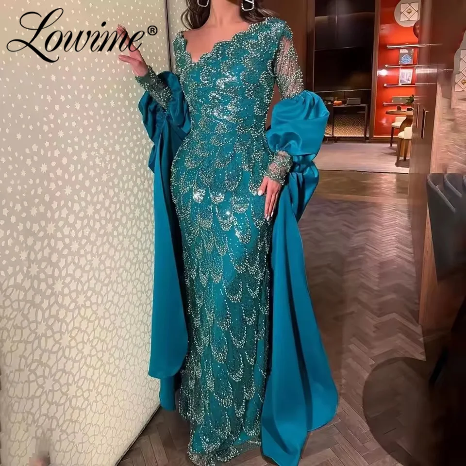 Arabische kralen avondjurk lange mouwen vrouwen prom jurken v-hals met cape aangepaste zeemeermin feestjurk vestidos de gala 2026