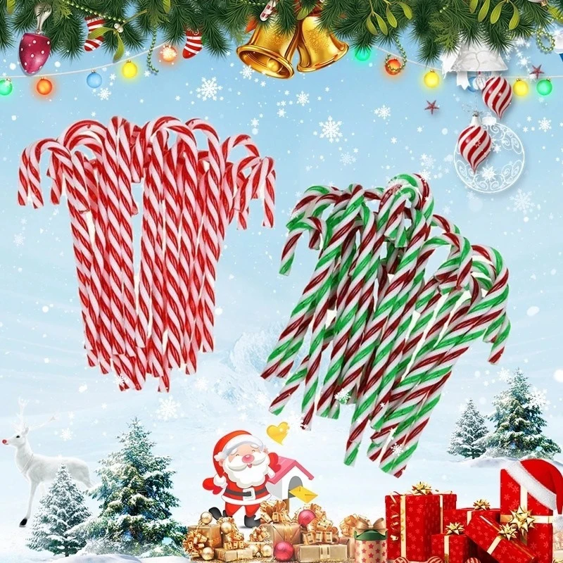 6PCS Candy Canes Acrylic Xmas Tree Hanging Twisted Crutch Pendant New Year Christmas Party Home Decoration Ornaments Gifts