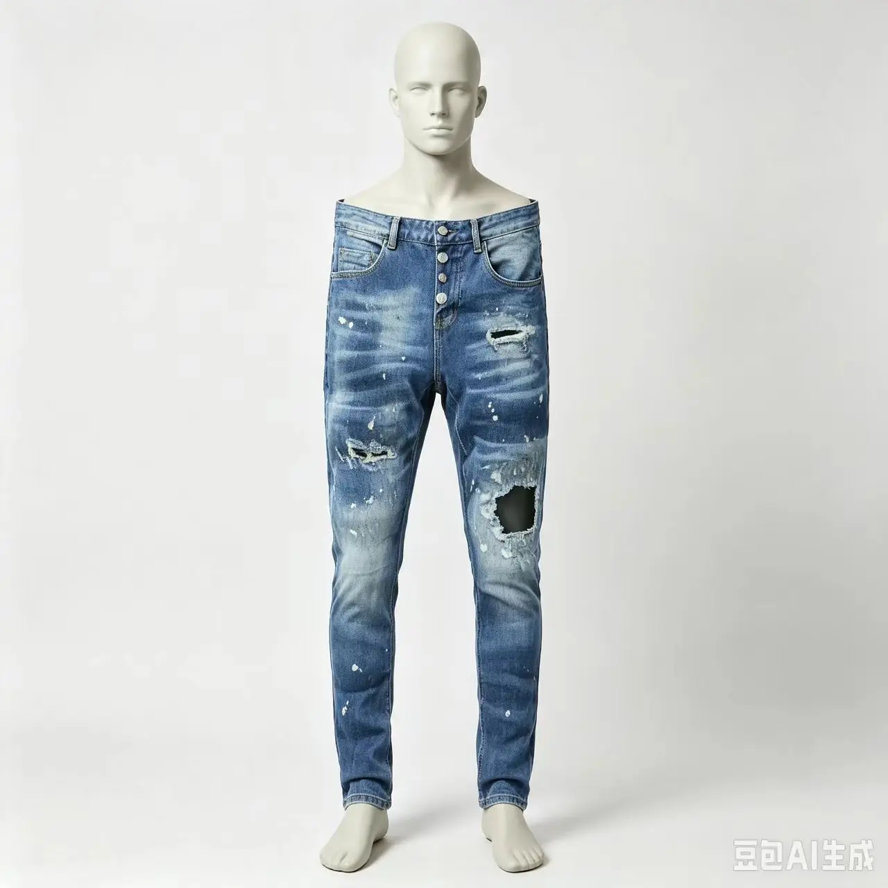 Fashionable new men's jeans, scratch painted, washed, nostalgic, stretchy, slim fit, blue jeans, hip-hop brand pants, Y2K