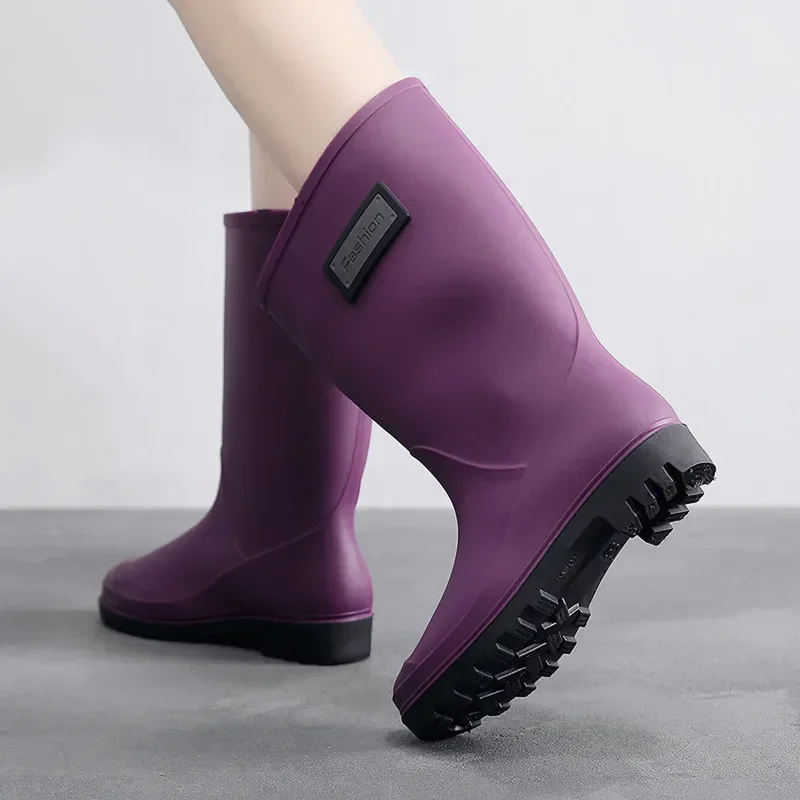 Mid-calf Rain Boots Women Fashion Rubber Shoes Autumn Slip on Ankle Rain Boots Winter Boots for Women Waterproof Work Botas Agua