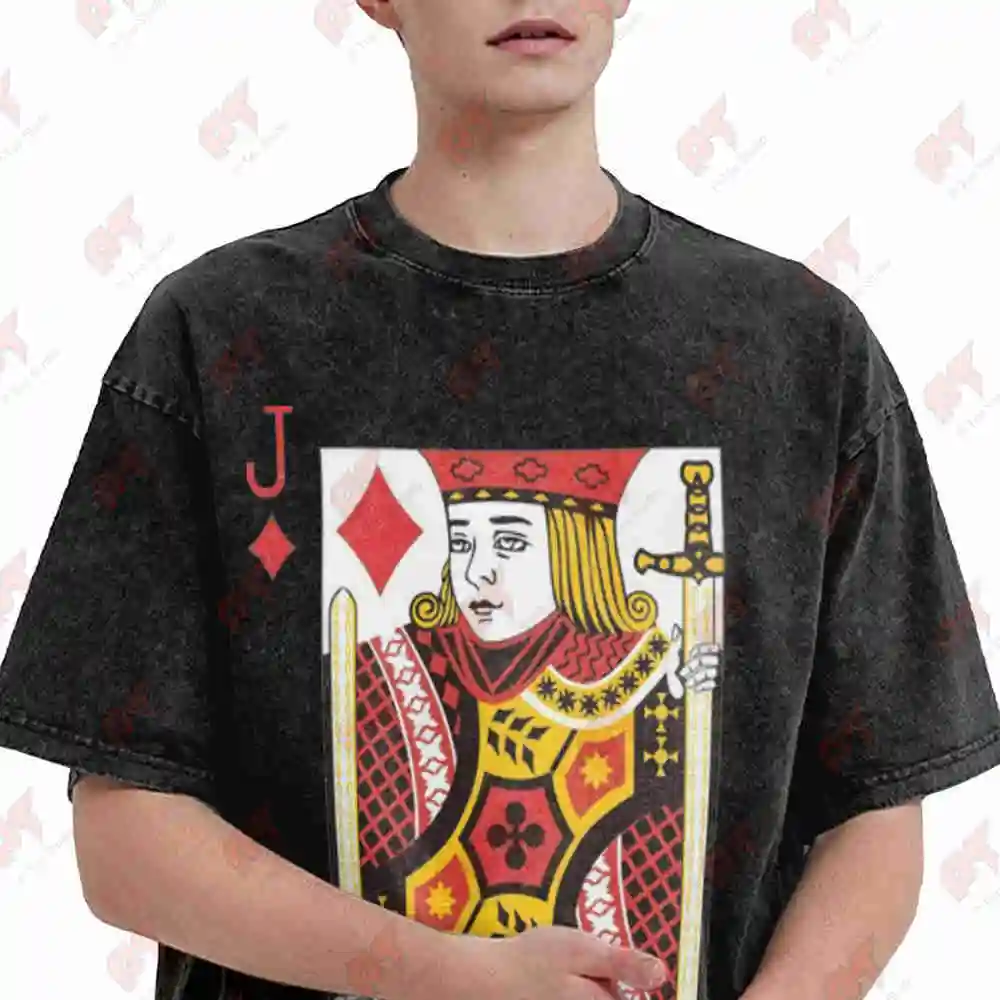 Jack Of Diamonds Royal Flush Playing Card Vintage Washed Tee Pure Cotton T-Shirt
