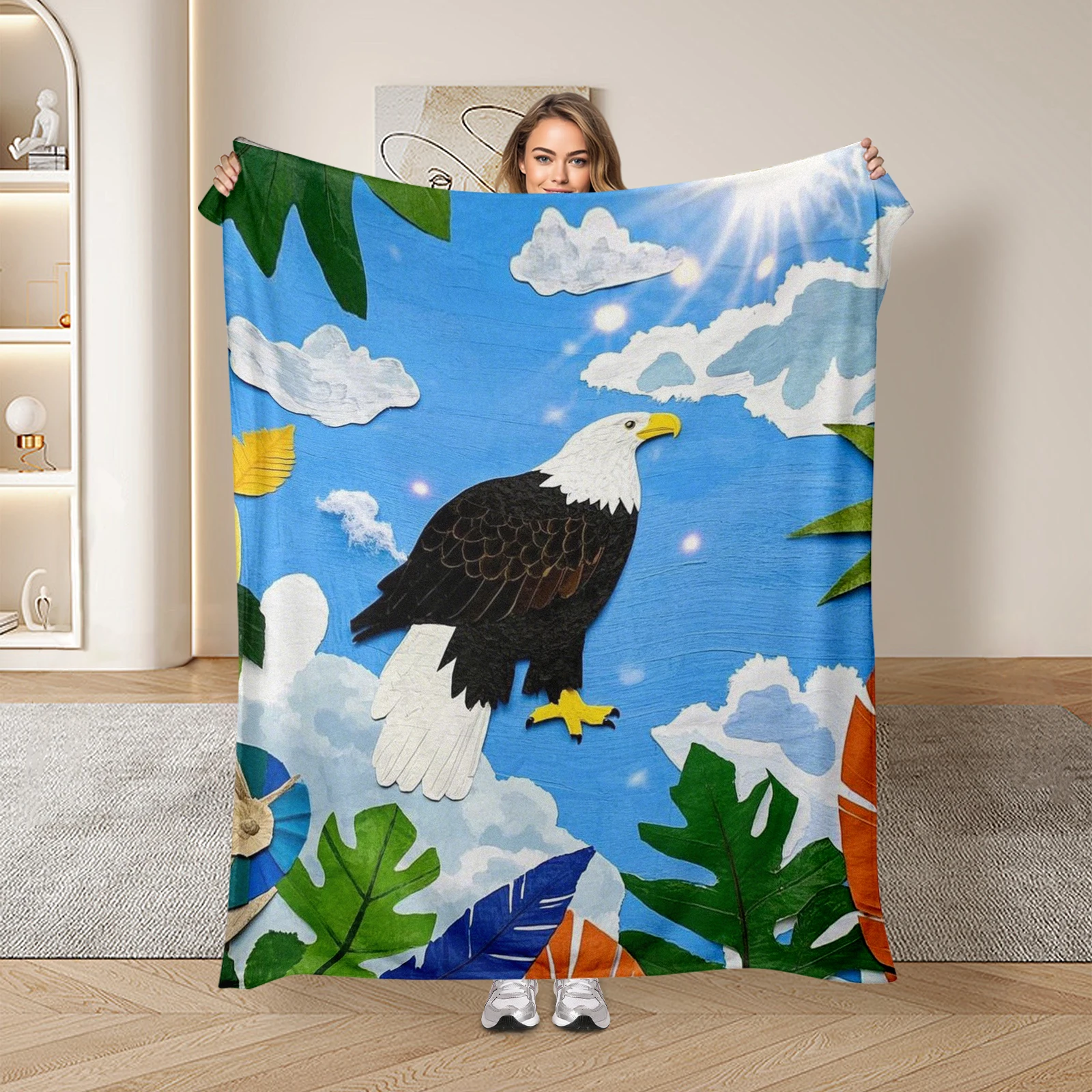 

Unique Cartoon Bald Eagle With Leafy Sky Blanket Ideal For Loved Ones Encouraging Exploration And Warmth