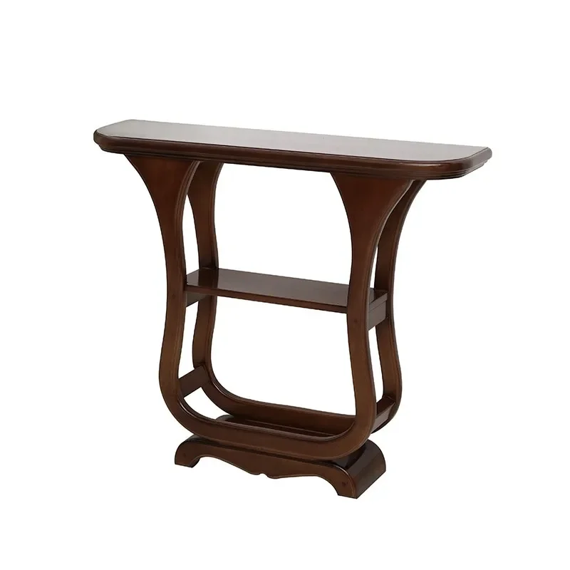 

Nordic solid wood porch table, simple, semi circular, with a wall facing end, Chinese style household storage rack, strip table,