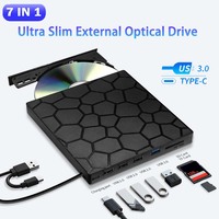 7 in 1 USB 3.0 Type C External CD/DVD Drive Portable Player Writer Optical Disk Drive CD Burner for Desktop Mac Windows Linux