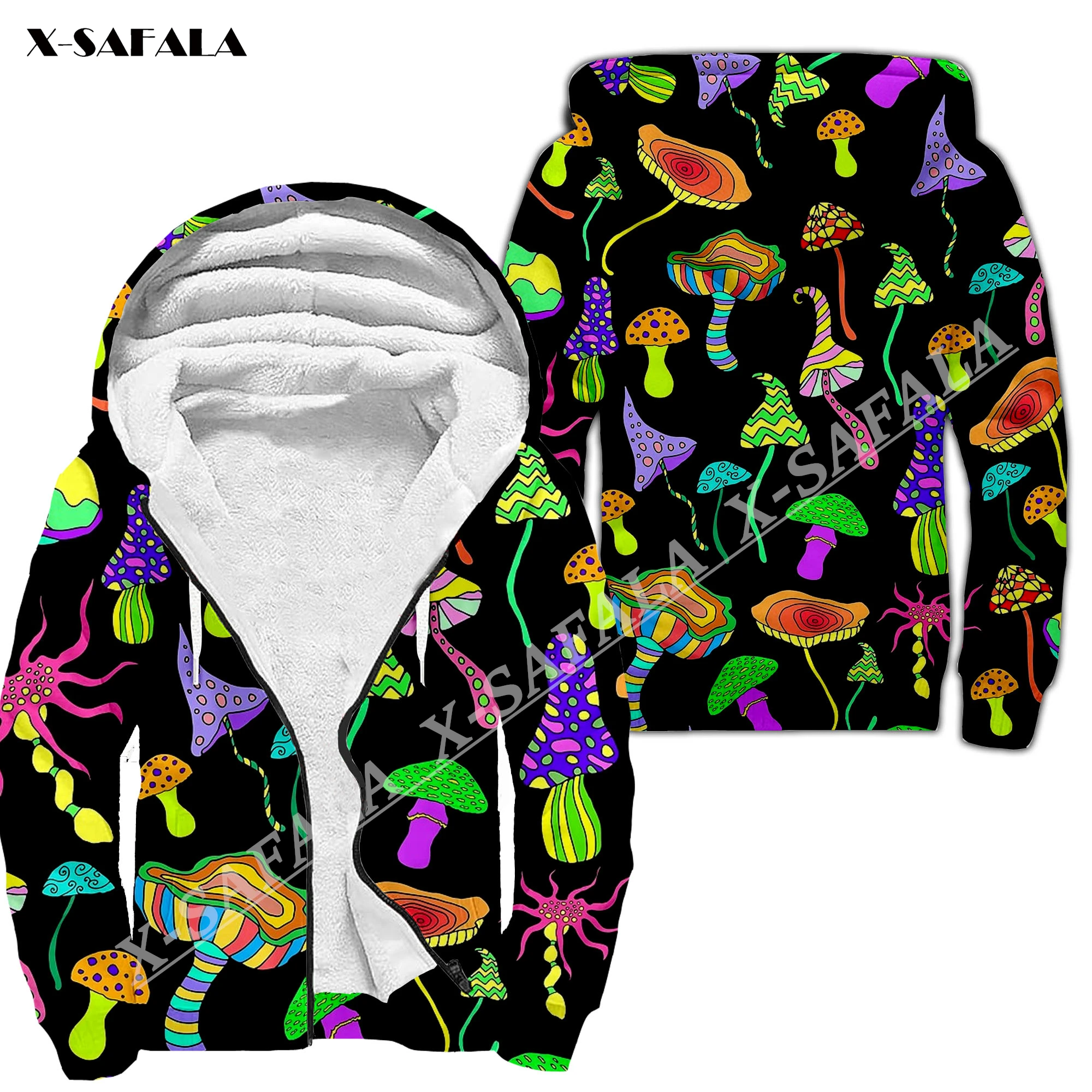 Trippy Psychedelic Mushroom Fungus 3D Print Men Warm Thick Fleece Zipper Hoodie Jacket Windproof Pullover Coat Hooded Outwear 8