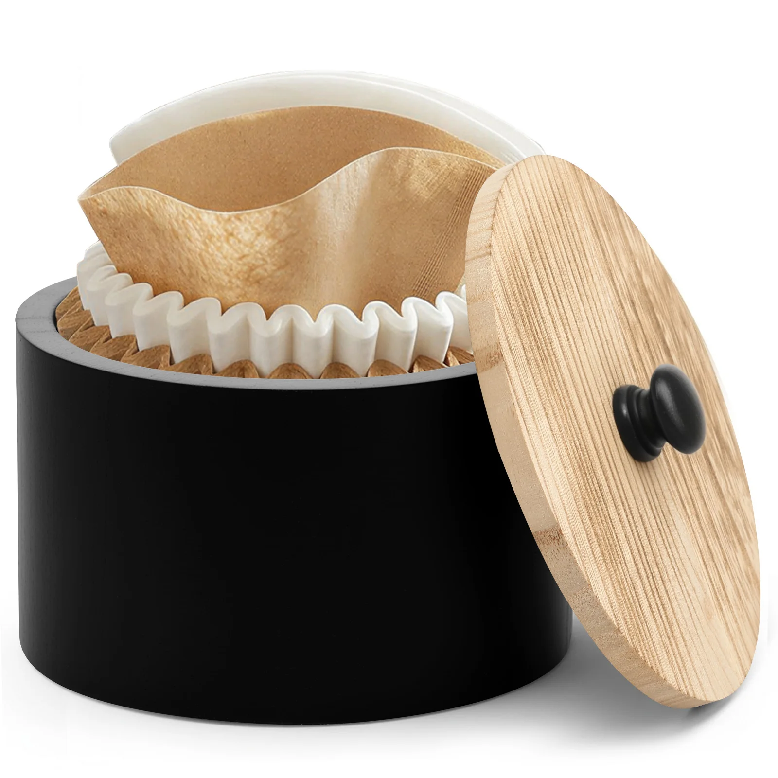 Contenedor de Papel para Filtros de Café, Dispensador de Filtros de Café de Madera con Tapa, Organizador de Barra de Gran Capacidad