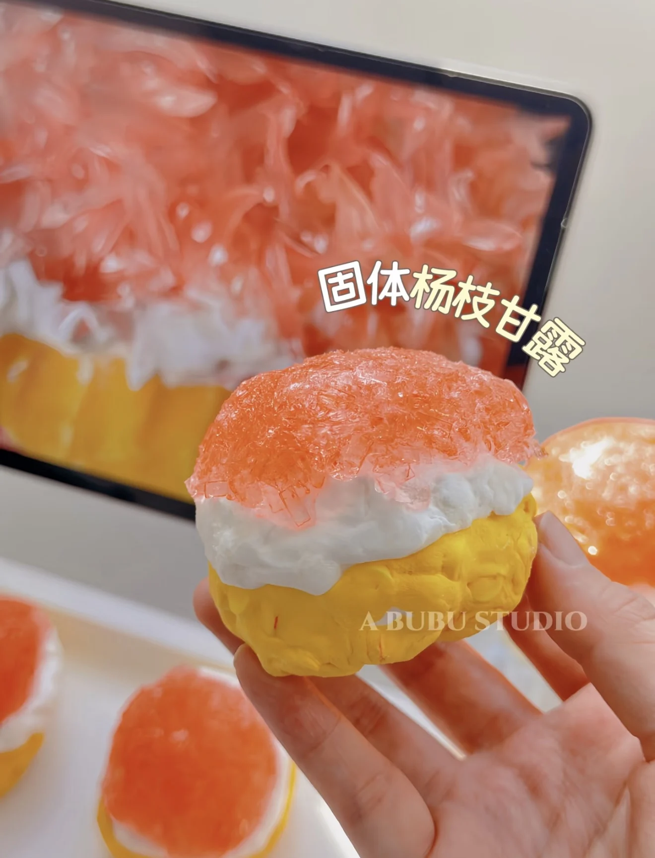1 Stück XiLING Mango-Pomelo-Sago-Quetschball, formbar, handgefertigt, nicht-rückfederndes Stressabbau-Spielzeug für Erwachsene